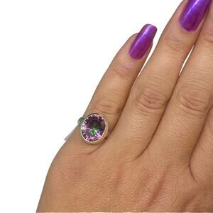 Mystic Topaz Ring Solid Sterling Silver 925 Purple Iridescent Size 5 Oval
